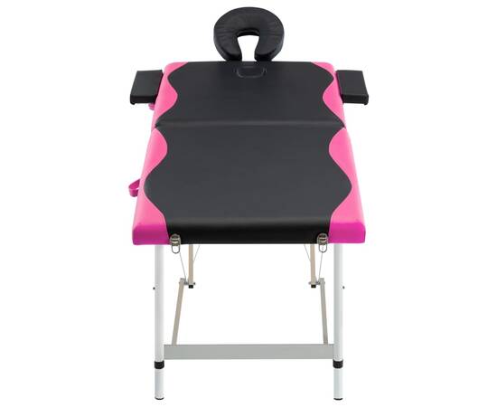 Masă pliabilă de masaj, 2 zone, aluminiu, negru și roz, 2 image