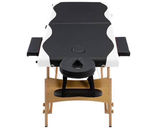 Masă pliabilă de masaj, 2 zone, negru și alb, lemn, 4 image