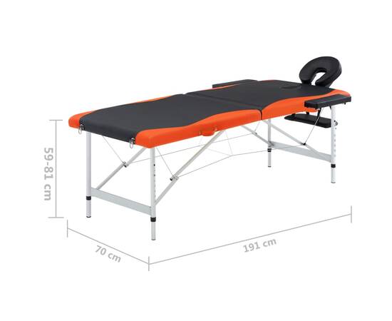 Masă pliabilă de masaj, 2 zone, negru și portocaliu, aluminiu, 9 image