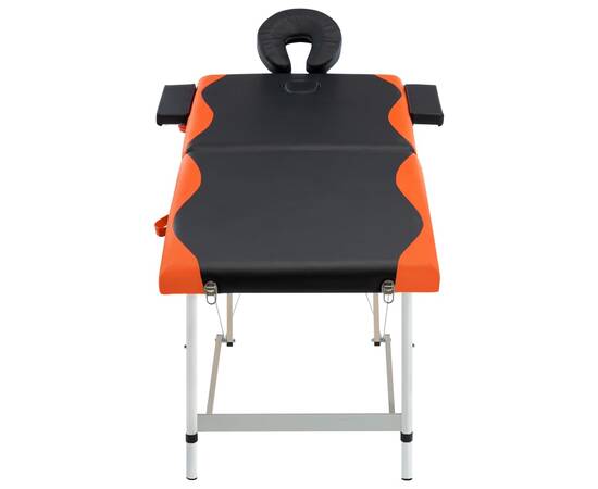 Masă pliabilă de masaj, 2 zone, negru și portocaliu, aluminiu, 2 image