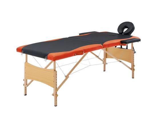 Masă pliabilă de masaj, 2 zone, negru și portocaliu, lemn