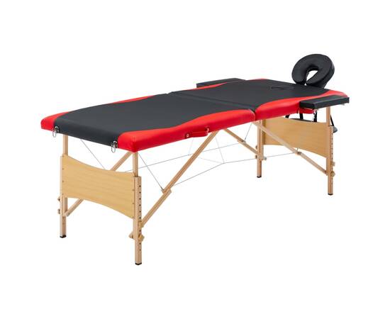 Masă pliabilă de masaj, 2 zone, negru și roșu, lemn
