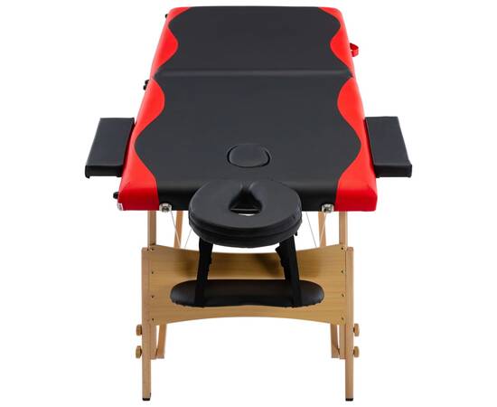 Masă pliabilă de masaj, 2 zone, negru și roșu, lemn, 4 image
