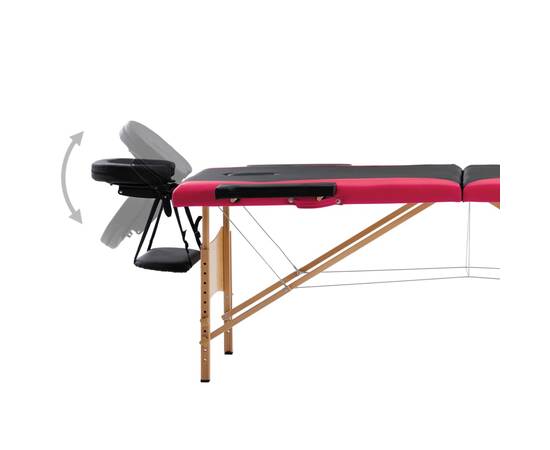 Masă pliabilă de masaj, 2 zone, negru și roz, lemn, 3 image