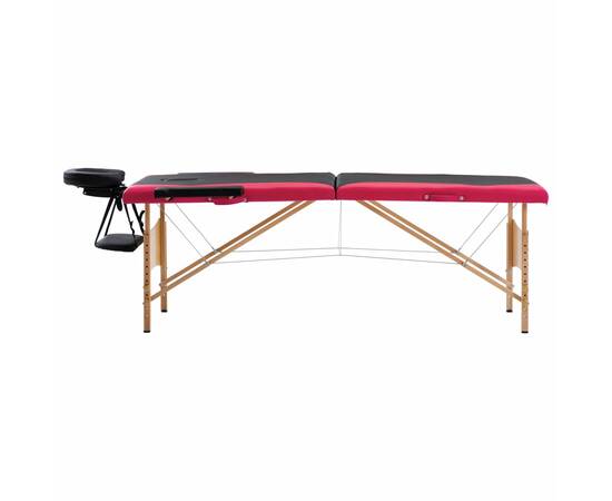 Masă pliabilă de masaj, 2 zone, negru și roz, lemn, 2 image