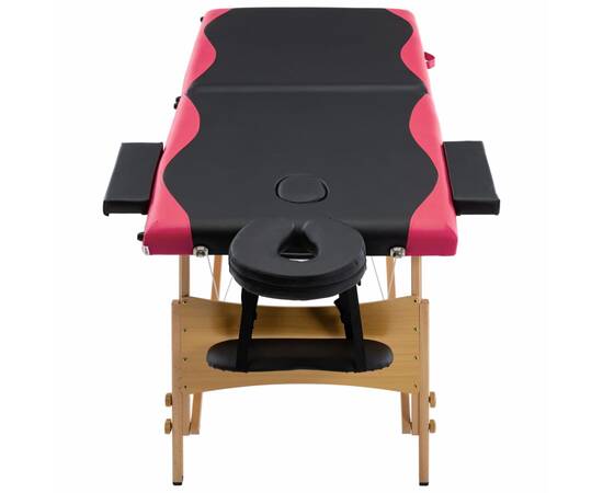 Masă pliabilă de masaj, 2 zone, negru și roz, lemn, 4 image