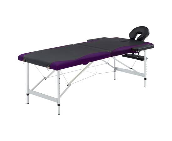 Masă pliabilă de masaj, 2 zone, negru și violet, aluminiu