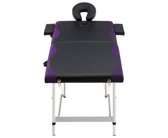 Masă pliabilă de masaj, 2 zone, negru și violet, aluminiu, 2 image