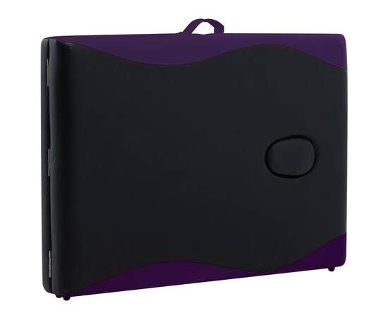 Masă pliabilă de masaj, 2 zone, negru și violet, aluminiu, 7 image