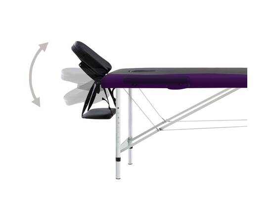 Masă pliabilă de masaj, 2 zone, negru și violet, aluminiu, 4 image