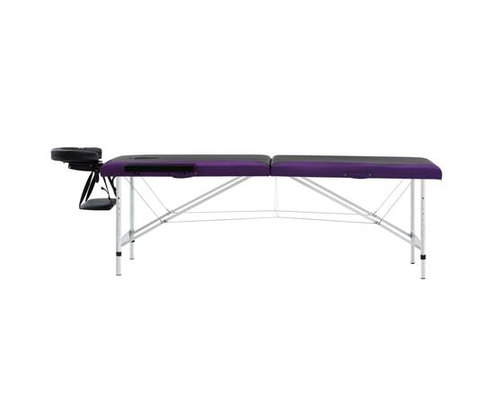 Masă pliabilă de masaj, 2 zone, negru și violet, aluminiu, 3 image