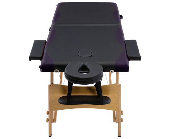 Masă pliabilă de masaj, 2 zone, negru, lemn, 4 image