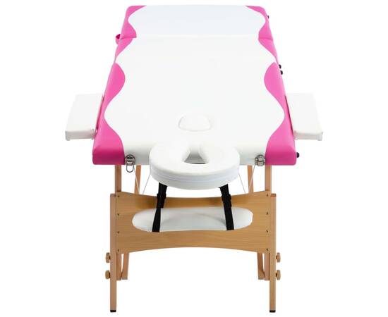 Masă pliabilă de masaj, 3 zone, alb și roz, lemn, 3 image