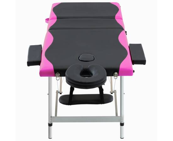 Masă pliabilă de masaj, 3 zone, negru și roz, aluminiu, 2 image