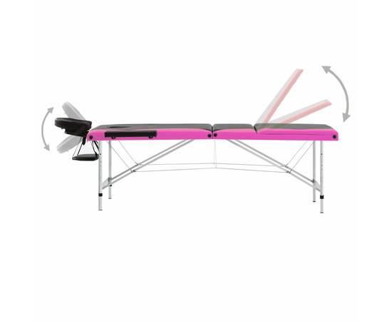 Masă pliabilă de masaj, 3 zone, negru și roz, aluminiu, 4 image