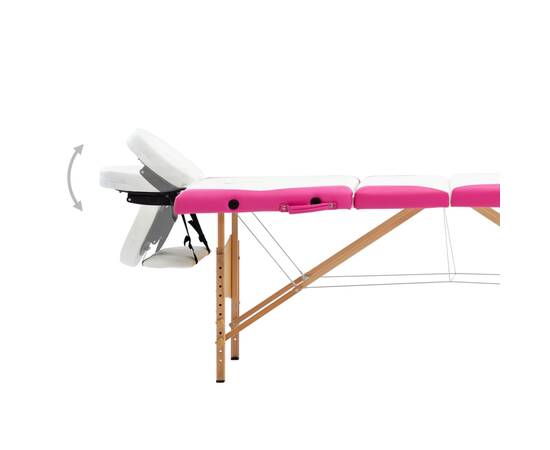 Masă pliabilă de masaj, 4 zone, alb și roz, lemn, 6 image
