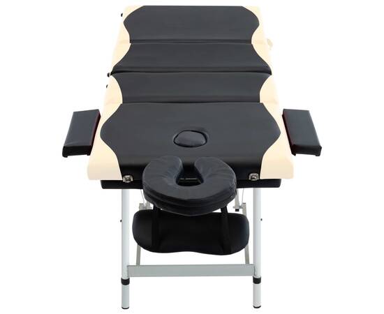 Masă pliabilă de masaj, 4 zone, aluminiu, negru și bej, 2 image