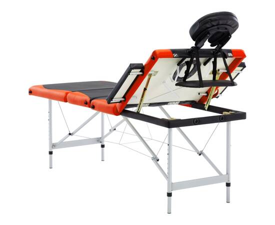 Masă pliabilă de masaj, 4 zone, aluminiu, negru și portocaliu, 6 image