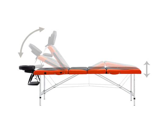 Masă pliabilă de masaj, 4 zone, aluminiu, negru și portocaliu, 4 image