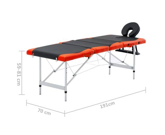 Masă pliabilă de masaj, 4 zone, aluminiu, negru și portocaliu, 11 image
