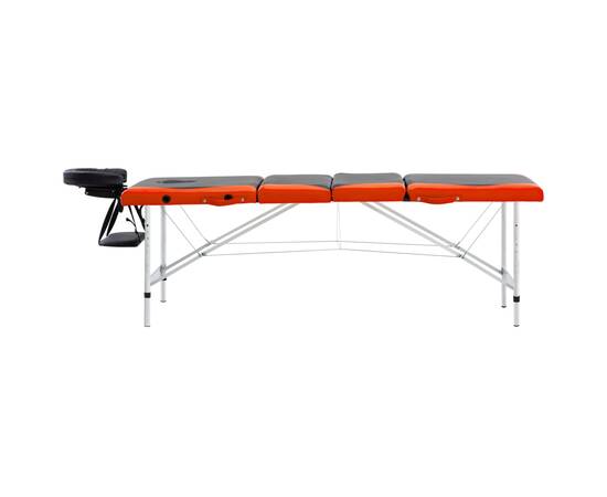 Masă pliabilă de masaj, 4 zone, aluminiu, negru și portocaliu, 3 image