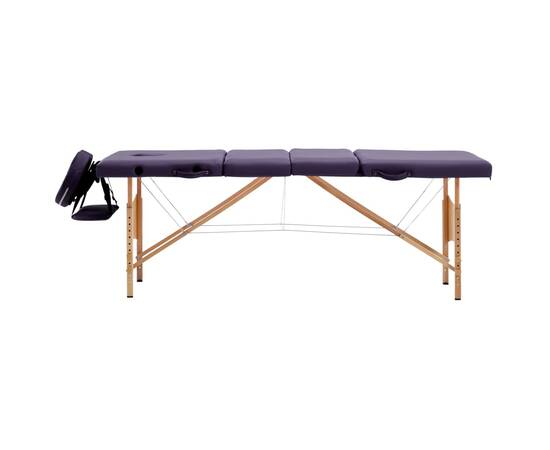 Masă pliabilă de masaj, 4 zone, violet, lemn, 2 image
