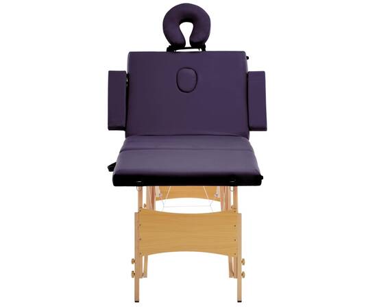 Masă pliabilă de masaj, 4 zone, violet, lemn, 4 image