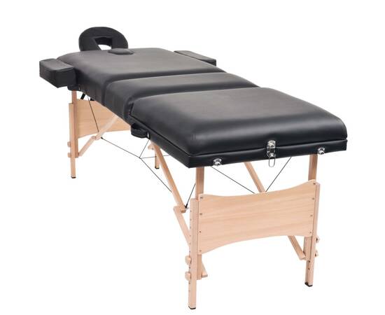 Set taburet și masă de masaj pliabilă 3 zone negru grosime 10cm, 2 image