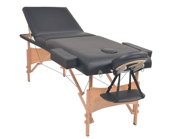 Set taburet și masă de masaj pliabilă 3 zone negru grosime 10cm, 3 image