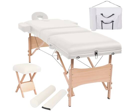 Set taburet și masă masaj pliabilă, 3 zone, grosime 10 cm, alb