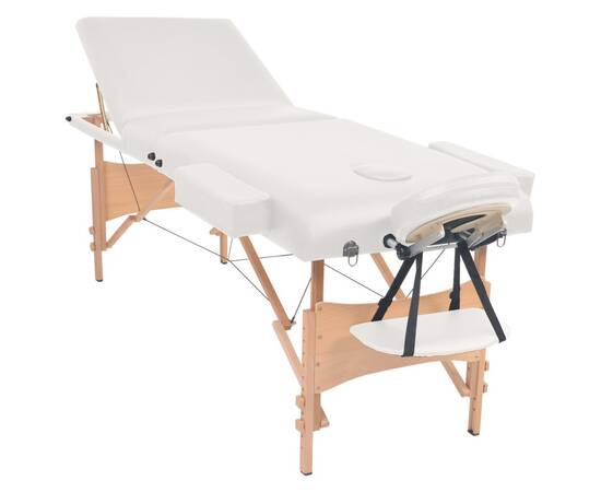 Set taburet și masă masaj pliabilă, 3 zone, grosime 10 cm, alb, 3 image