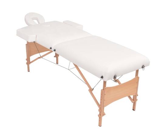 Set taburet și masă masaj pliabilă 2 zone, grosime 10 cm, alb, 2 image