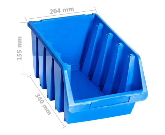 Cutii de depozitare stivuibile, 14 buc., albastru, plastic, 4 image