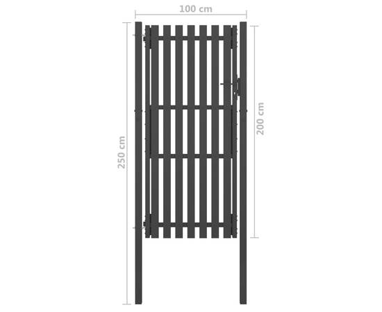 Poartă de gard grădină, antracit, 1 x 2,5 m, oțel, 4 image