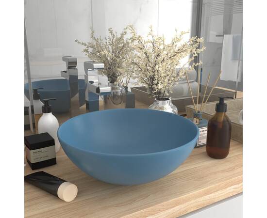 Chiuvetă pentru baie, albastru deschis, ceramică, rotund
