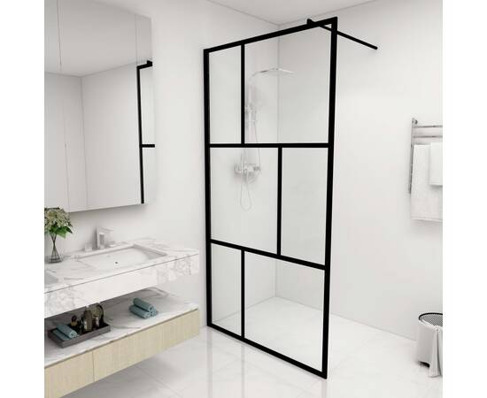 Paravan de duș walk-in, negru, 100x195 cm, sticlă securizată