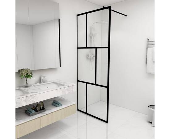 Paravan de duș walk-in, negru, 80x195 cm, sticlă securizată