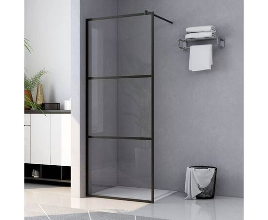 Paravan duș walk-in, negru, 100x195 cm, sticlă esg transparentă