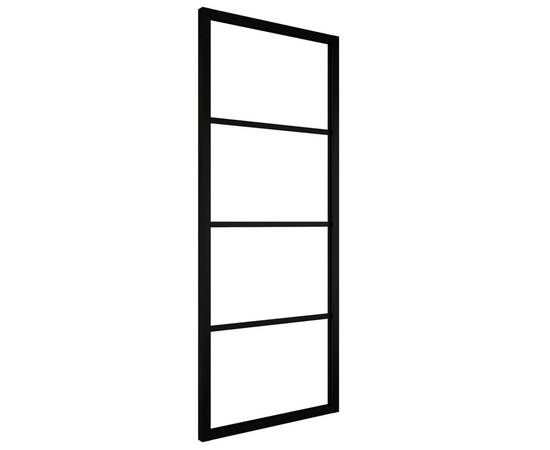 Ușă glisantă, negru, 76x205 cm, aluminiu și sticlă esg, 2 image