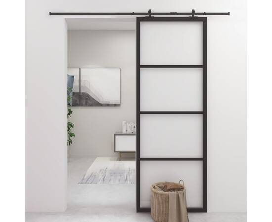 Ușă glisantă, negru, 76x205 cm, aluminiu și sticlă esg, 3 image