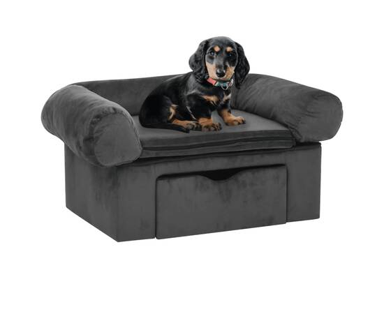 Canapea pentru câini cu sertar, gri închis, 75x50x38 cm, pluș