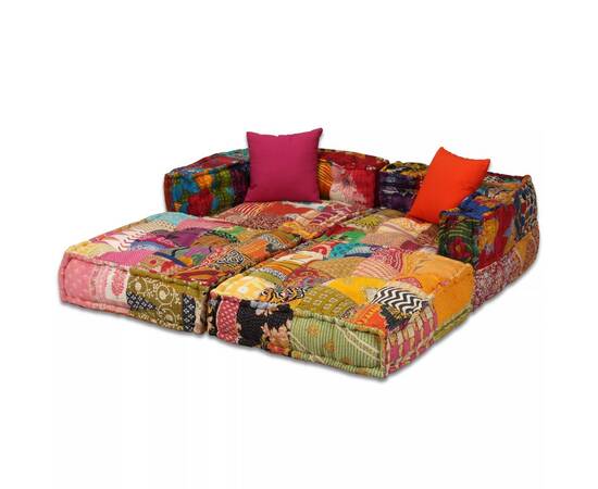 Canapea puf modulară cu 2 locuri, petice, material textil, 3 image