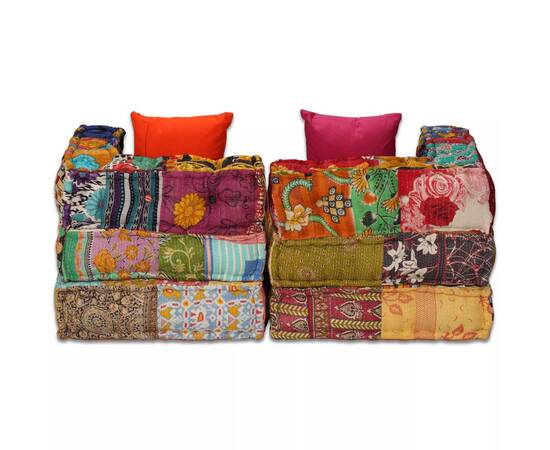 Canapea puf modulară cu 2 locuri, petice, material textil, 8 image