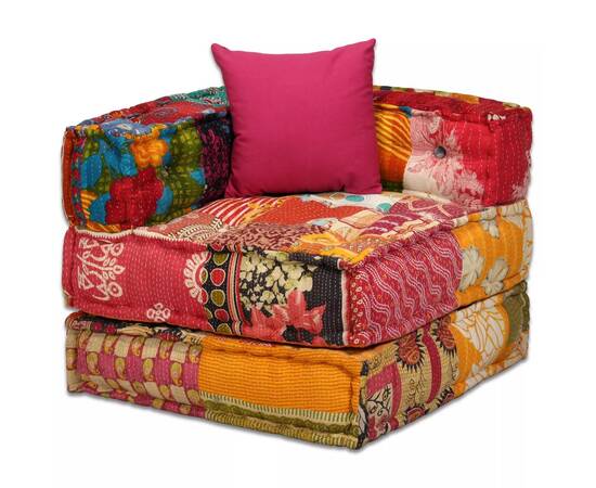 Canapea puf modulară cu 2 locuri, petice, material textil, 9 image