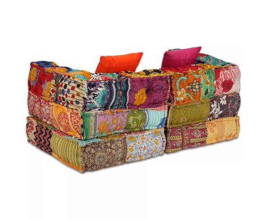 Canapea puf modulară cu 2 locuri, petice, material textil, 10 image