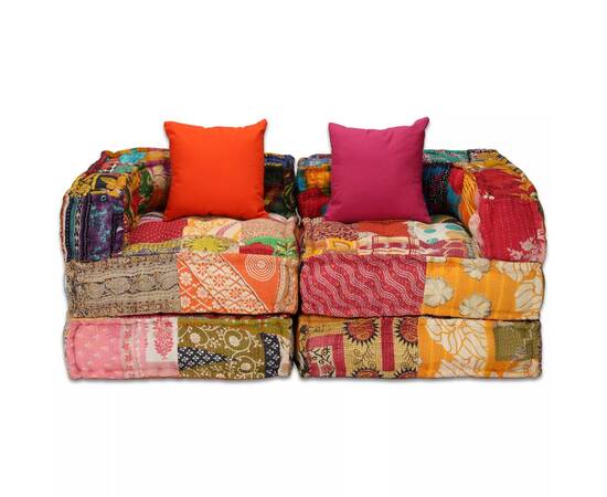 Canapea puf modulară cu 2 locuri, petice, material textil, 6 image