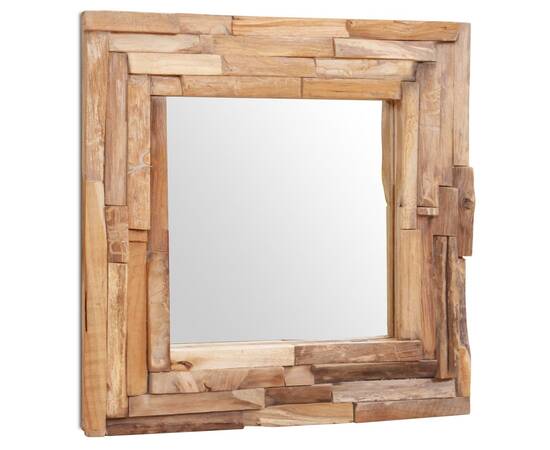 Oglindă decorativă din lemn de tec, 60 x 60 cm, pătrat, 3 image