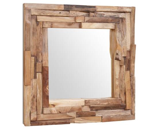 Oglindă decorativă din lemn de tec, 60 x 60 cm, pătrat, 5 image