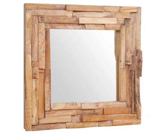 Oglindă decorativă din lemn de tec, 60 x 60 cm, pătrat, 4 image