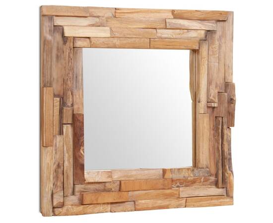 Oglindă decorativă din lemn de tec, 60 x 60 cm, pătrat, 2 image